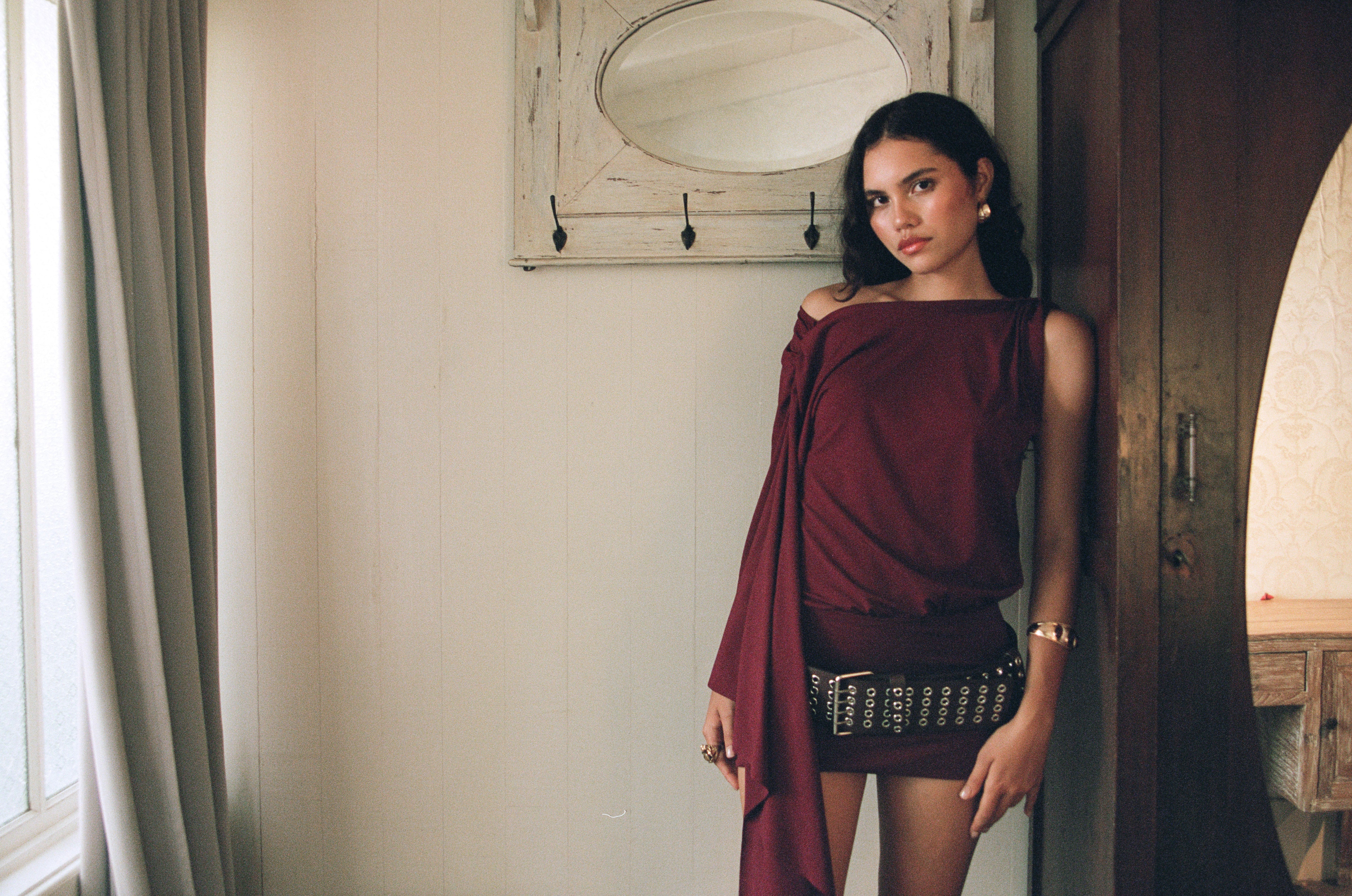 Cindys Slinky Swarovski Cherry Wine Mini Dress