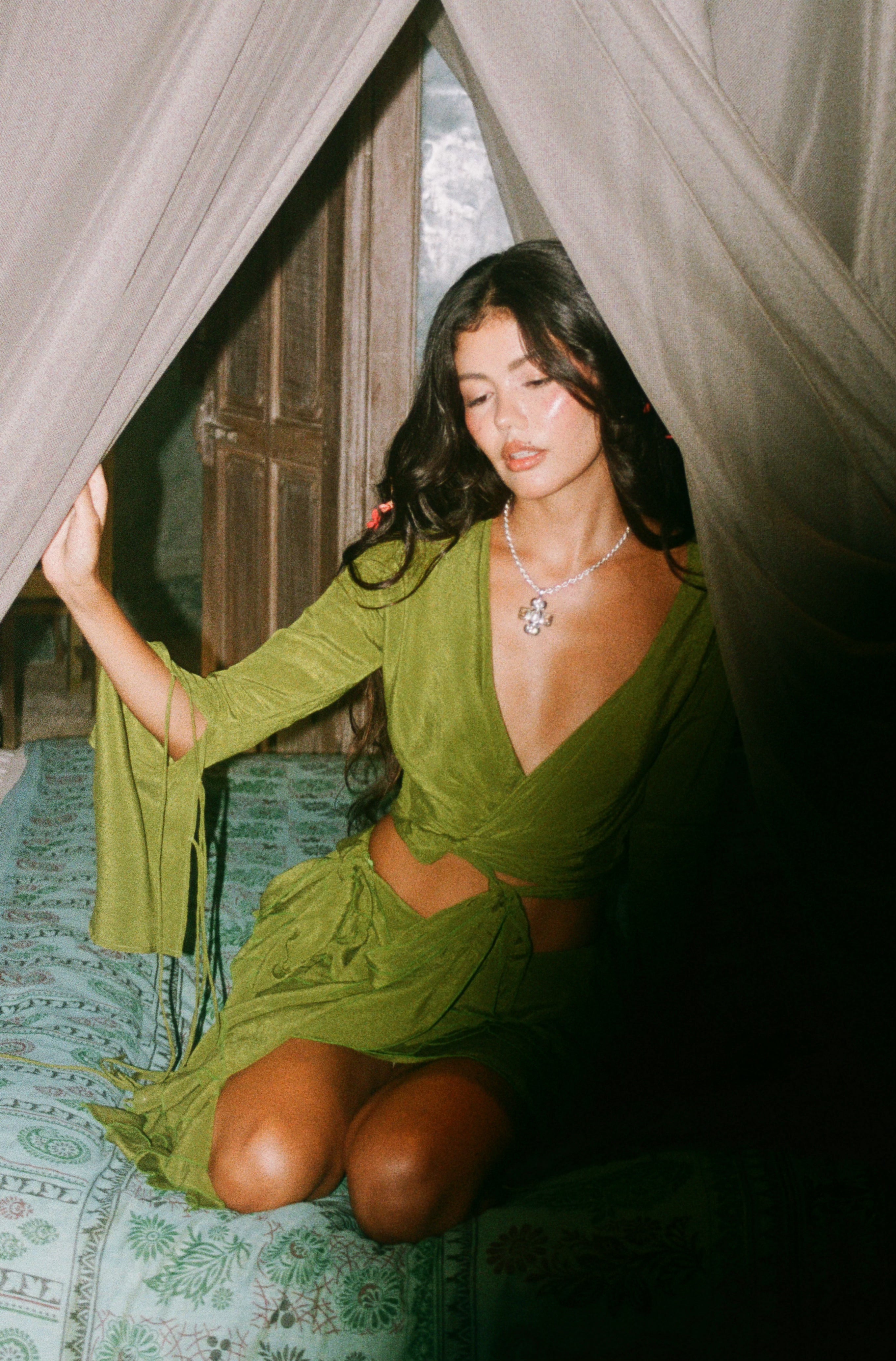 sage green bohemian-style two-piece