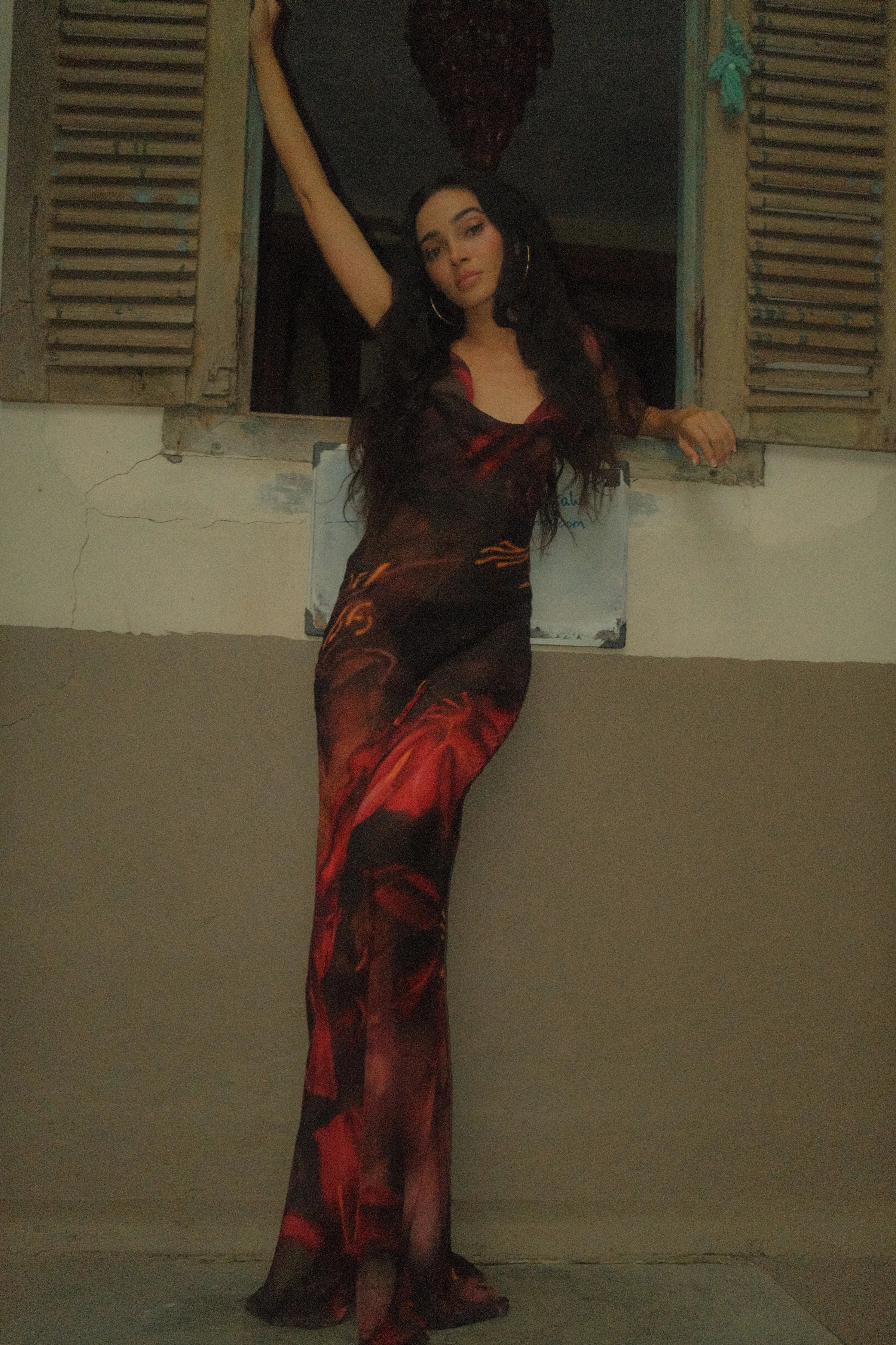 Red Lily Of The Valley Silk Dress