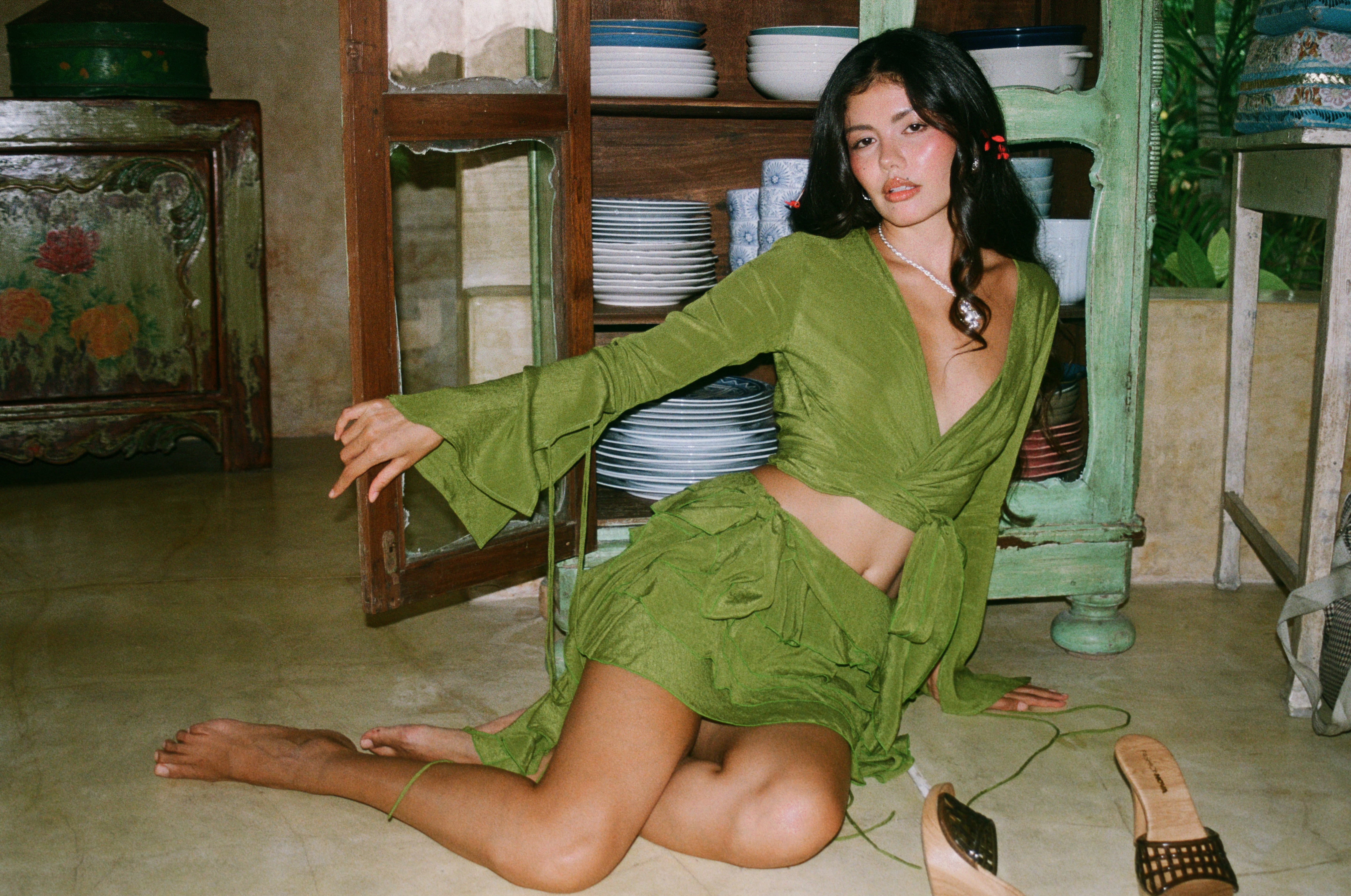 olive green two-piece