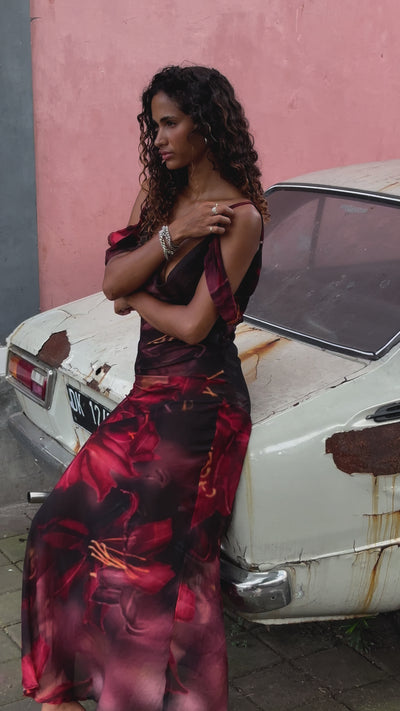 Red Lily Of The Valley Silk Dress